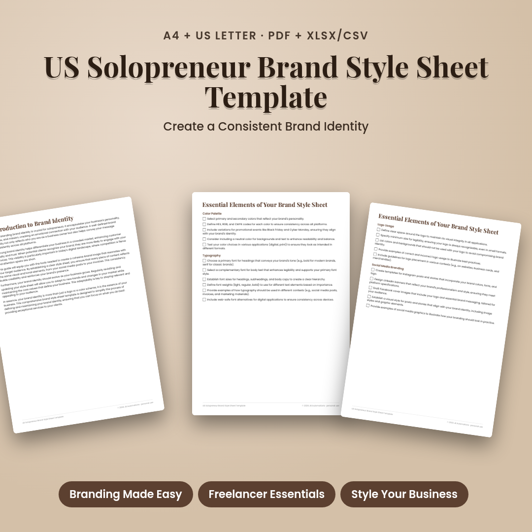 US Solopreneur Brand Style Sheet Template