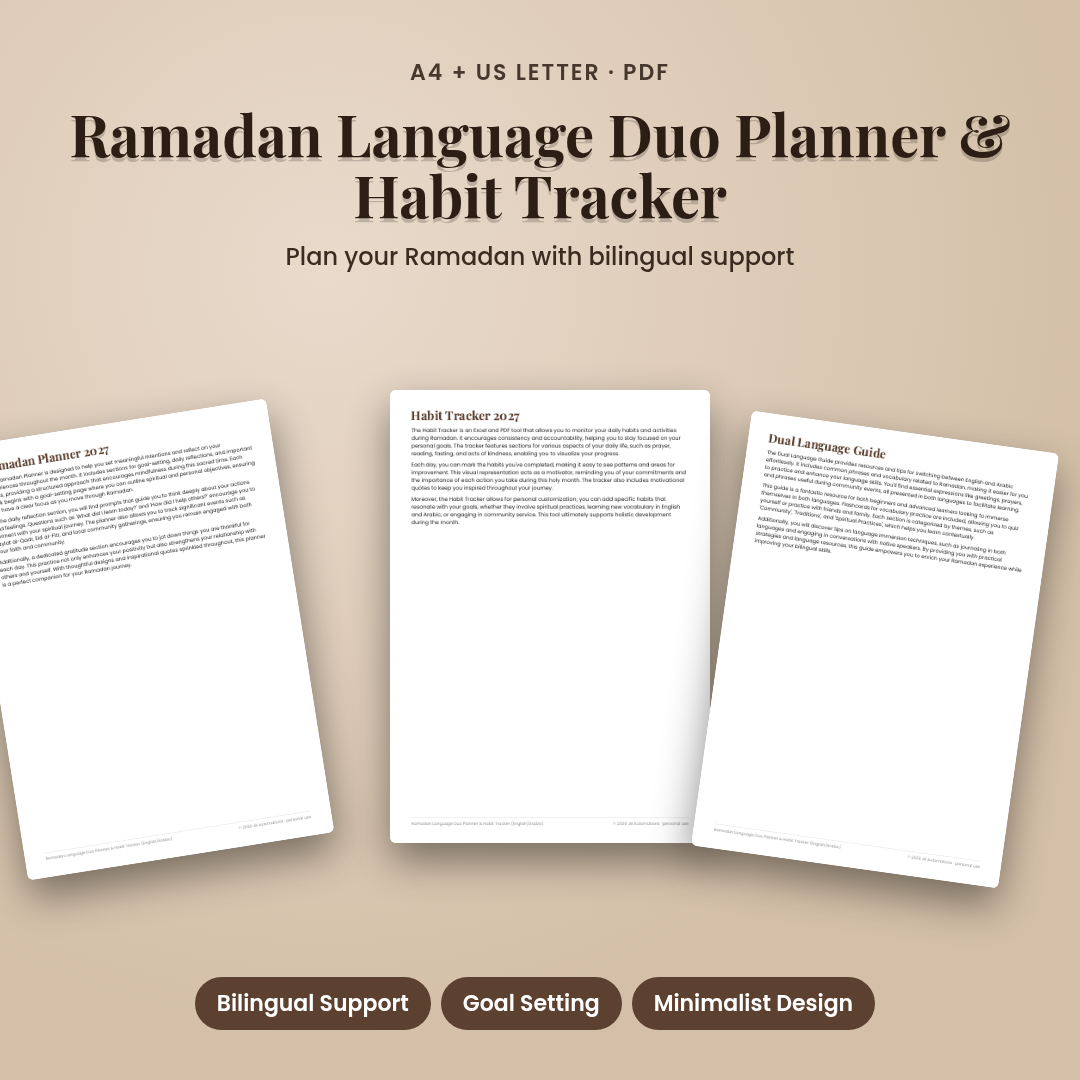 Ramadan Language Duo Planner &amp; Habit Tracker (English/Arabic)