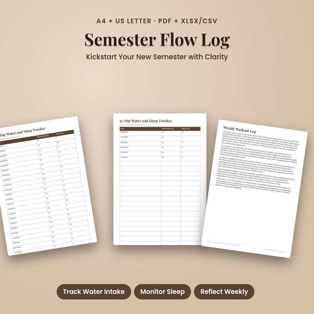 Semester Flow Log: Your Ultimate Water and Sleep Tracker