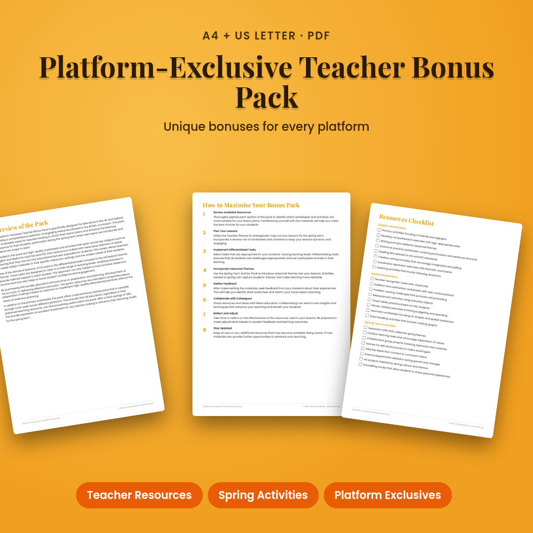 Platform-Exclusive Teacher Bonus Pack