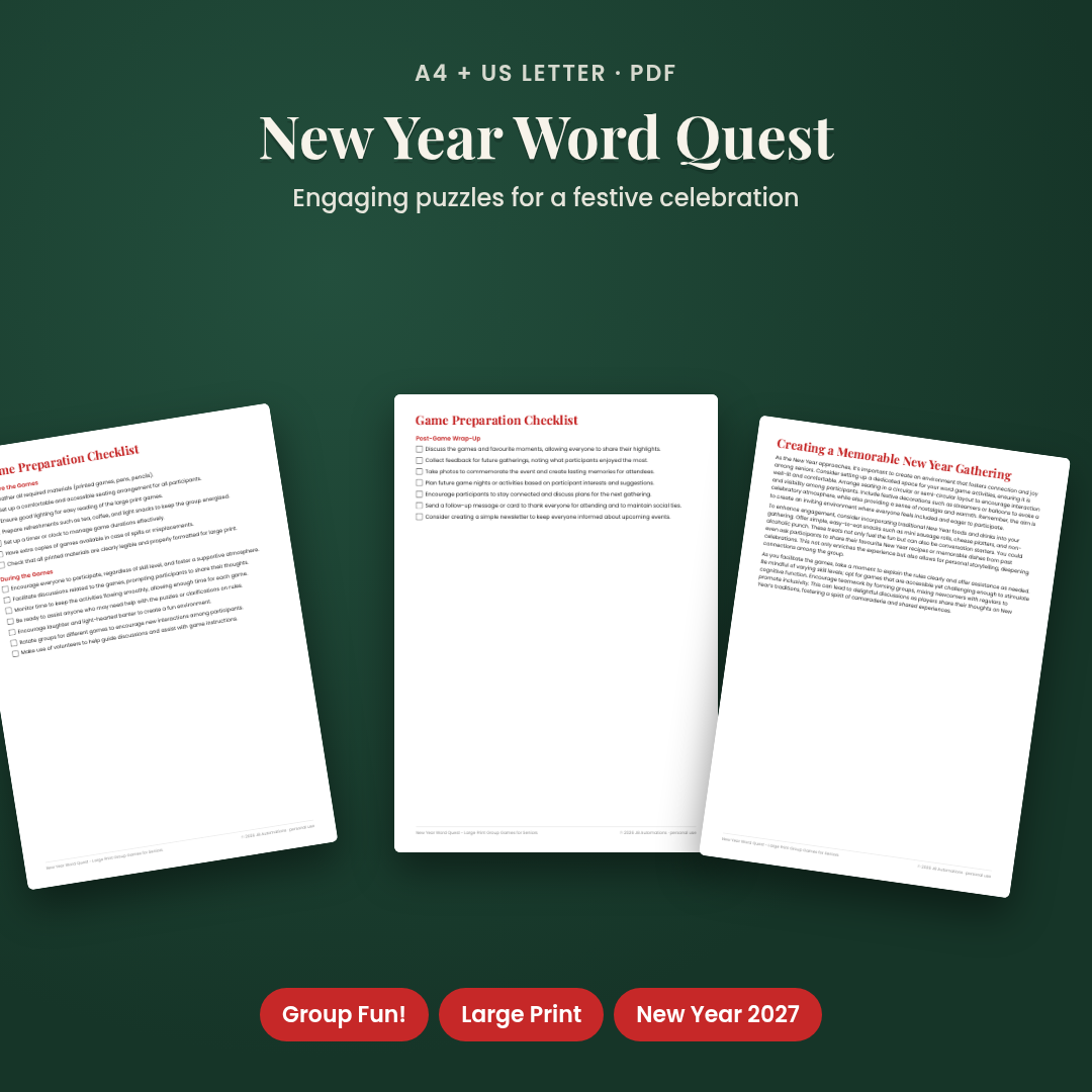 New Year Word Quest - Large Print Group Games for Seniors