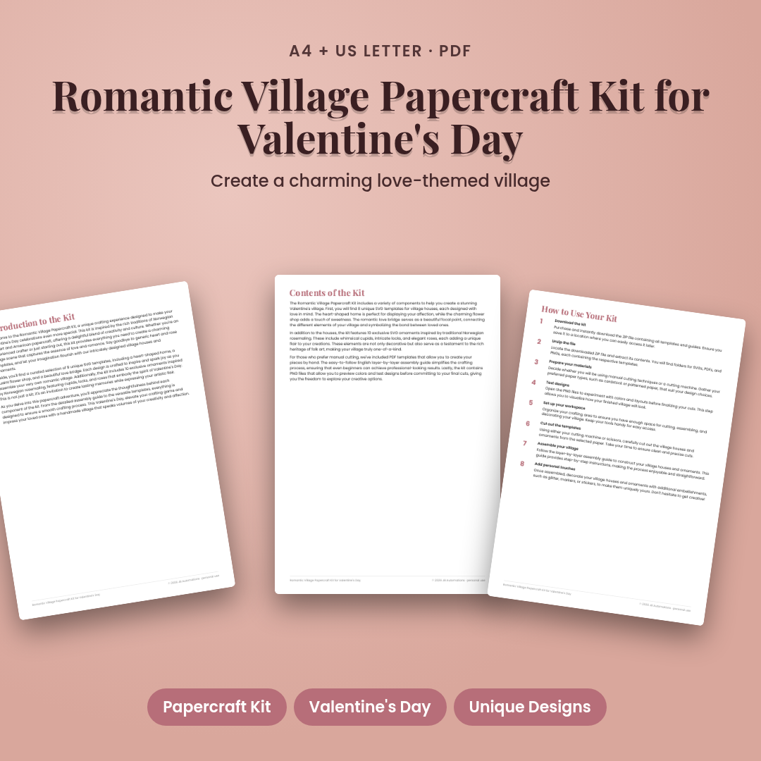 Romantic Village Papercraft Kit for Valentine's Day