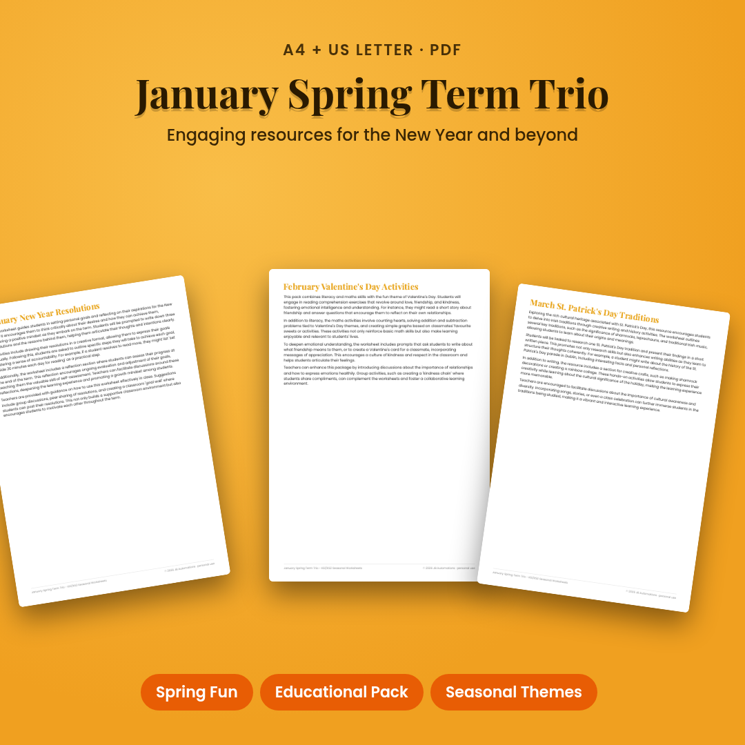 January Spring Term Trio - KS1/KS2 Seasonal Worksheets