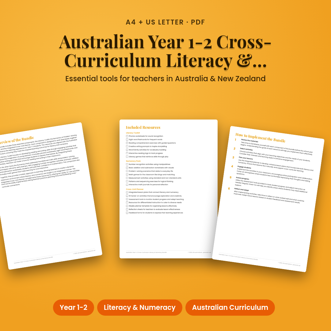 Australian Year 1-2 Cross-Curriculum Literacy &amp; Numeracy Bundle