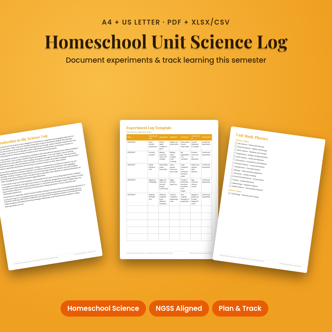 Homeschool Unit Science Log - NGSS Experiment Journal & Semester Planner