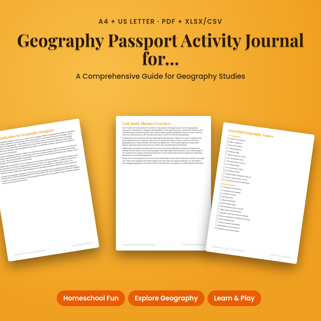 Geography Passport Activity Journal for Homeschooling