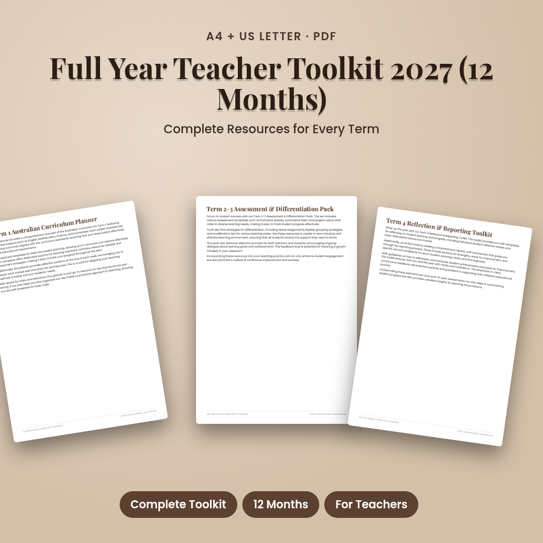 Full Year Teacher Toolkit 2027 (12 Months)