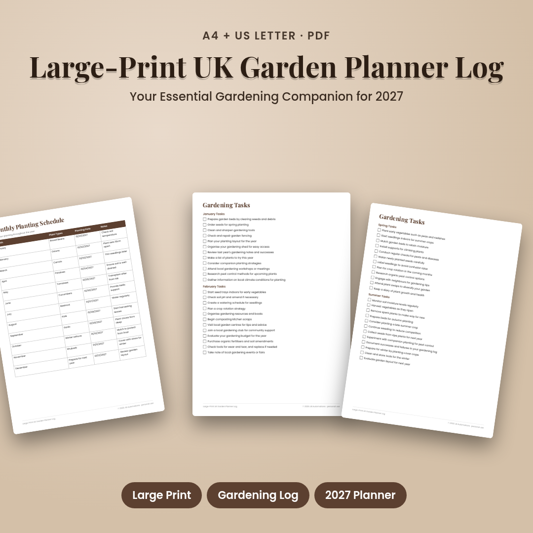 Large-Print UK Garden Planner Log