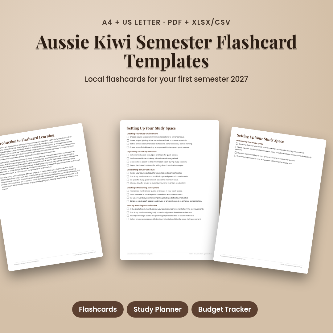 Aussie Kiwi Semester Flashcard Templates