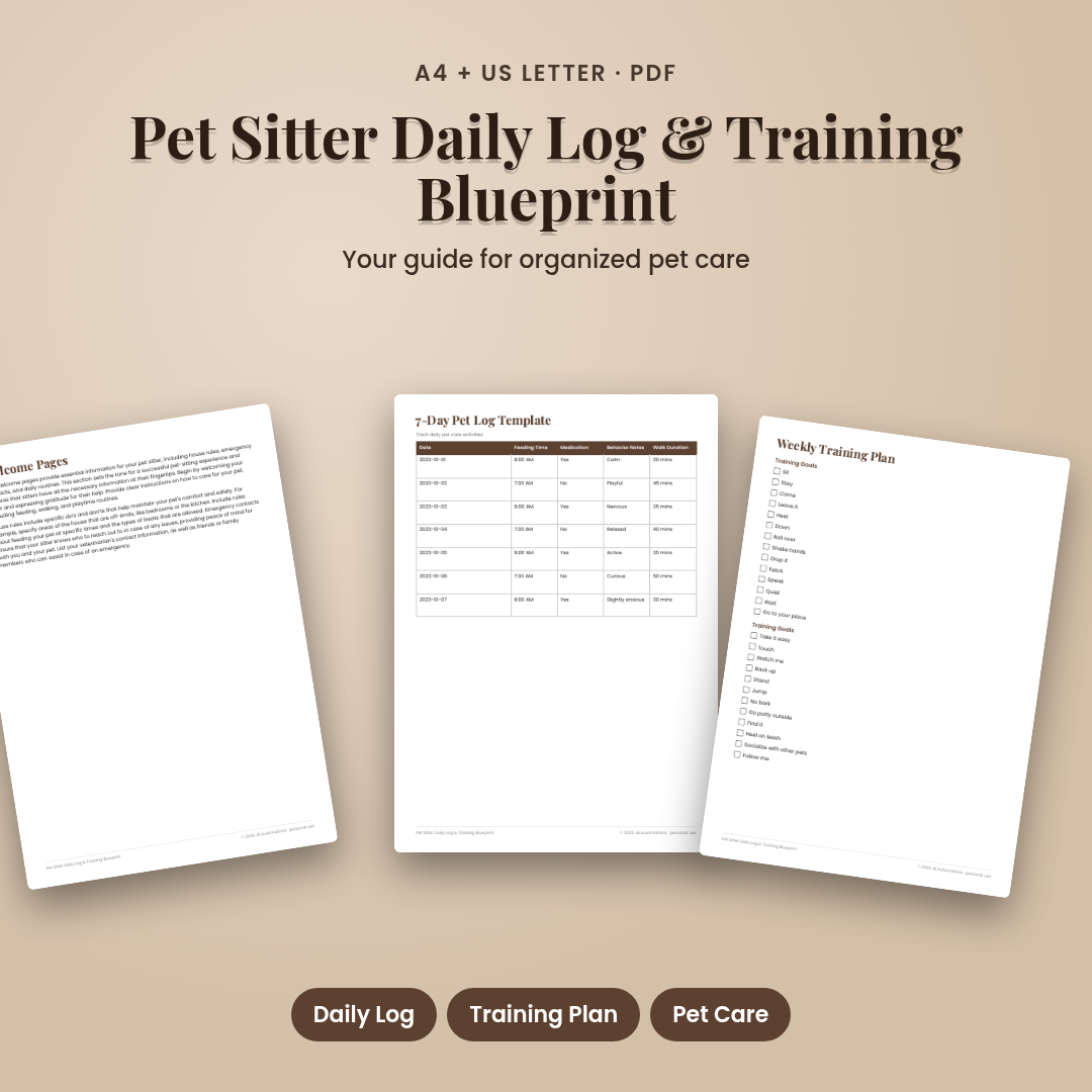 Pet Sitter Daily Log & Training Blueprint