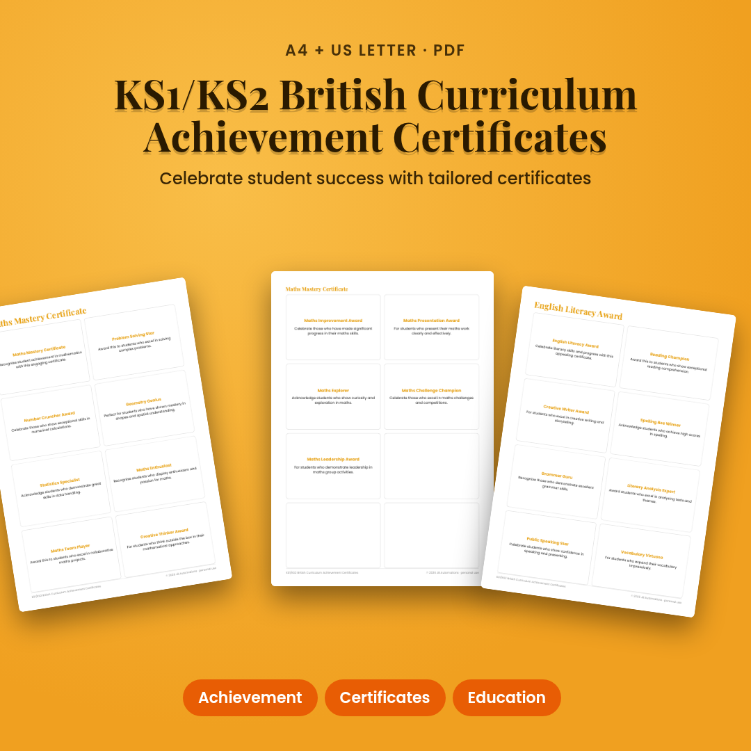 KS1/KS2 British Curriculum Achievement Certificates