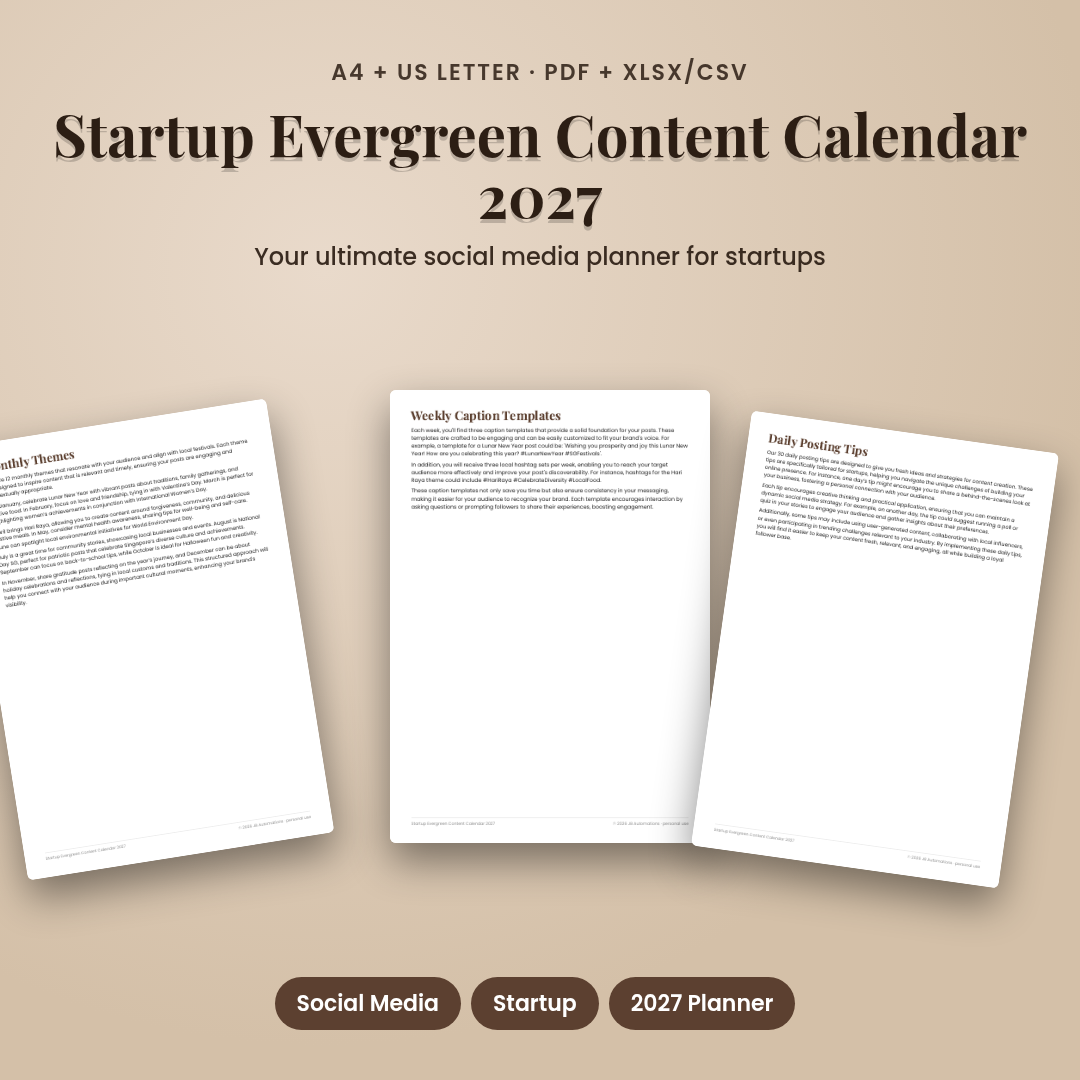 Startup Evergreen Content Calendar 2027