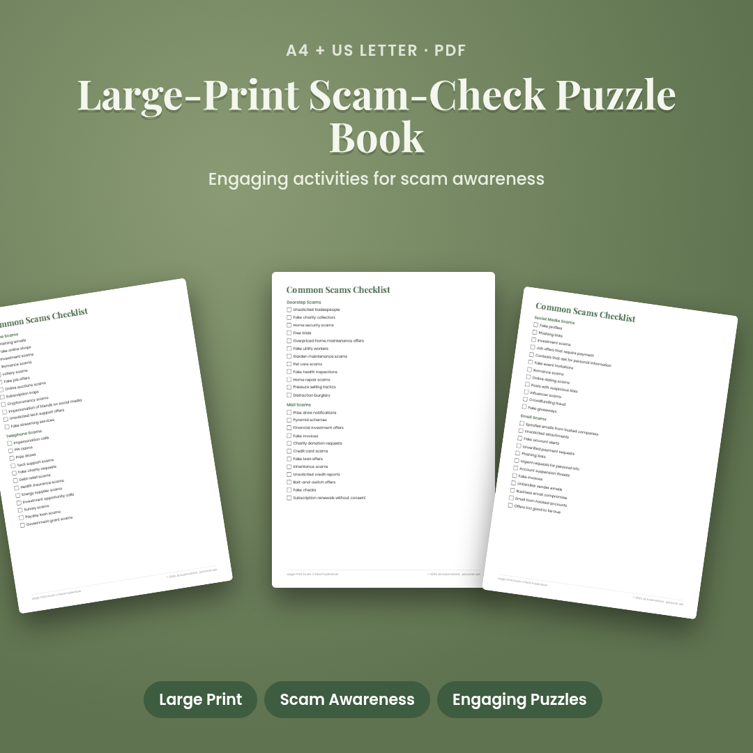 Large-Print Scam-Check Puzzle Book
