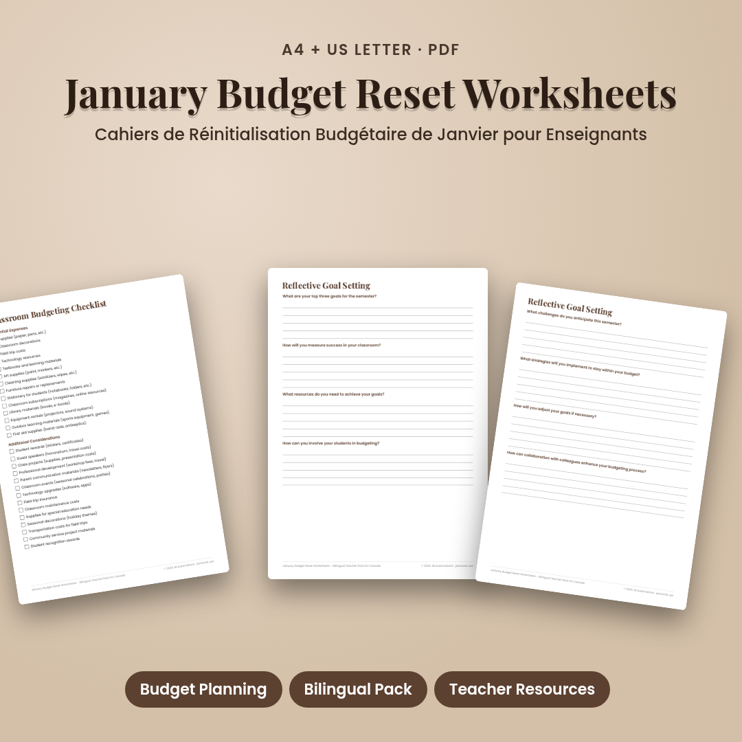 January Budget Reset Worksheets – Bilingual Teacher Pack for Canada