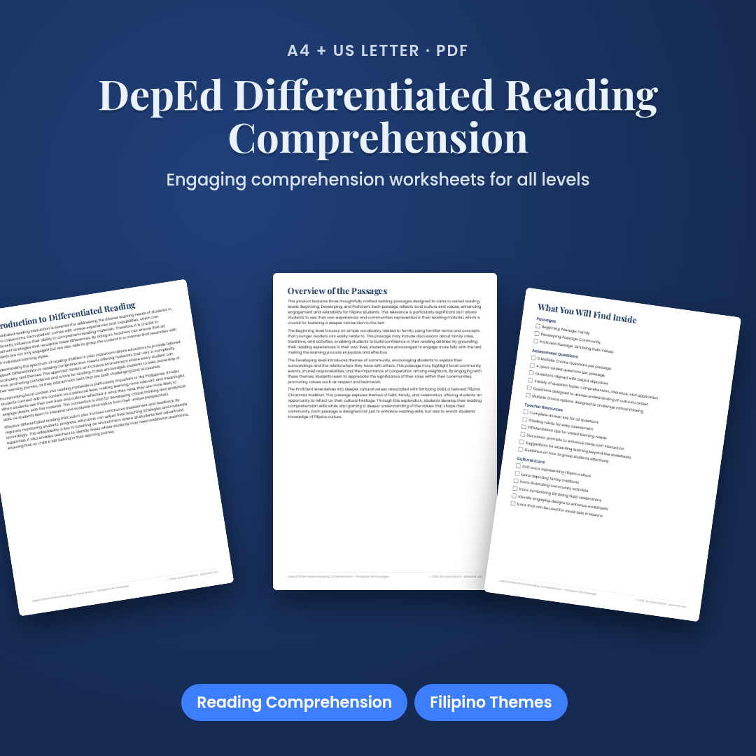 DepEd Differentiated Reading Comprehension - Philippine Life Passages