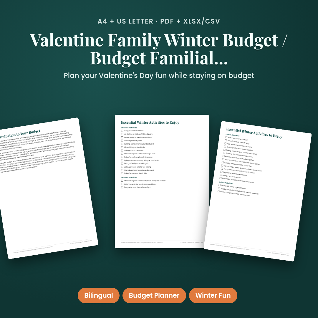 Valentine Family Winter Budget / Budget Familial Hiver pour la Saint-Valentin