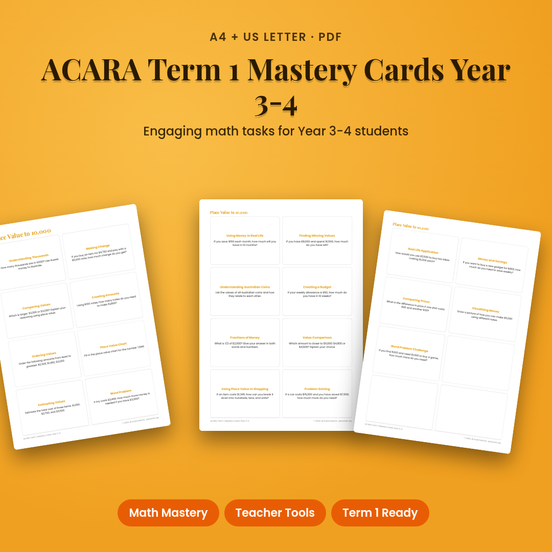ACARA Term 1 Mastery Cards Year 3-4