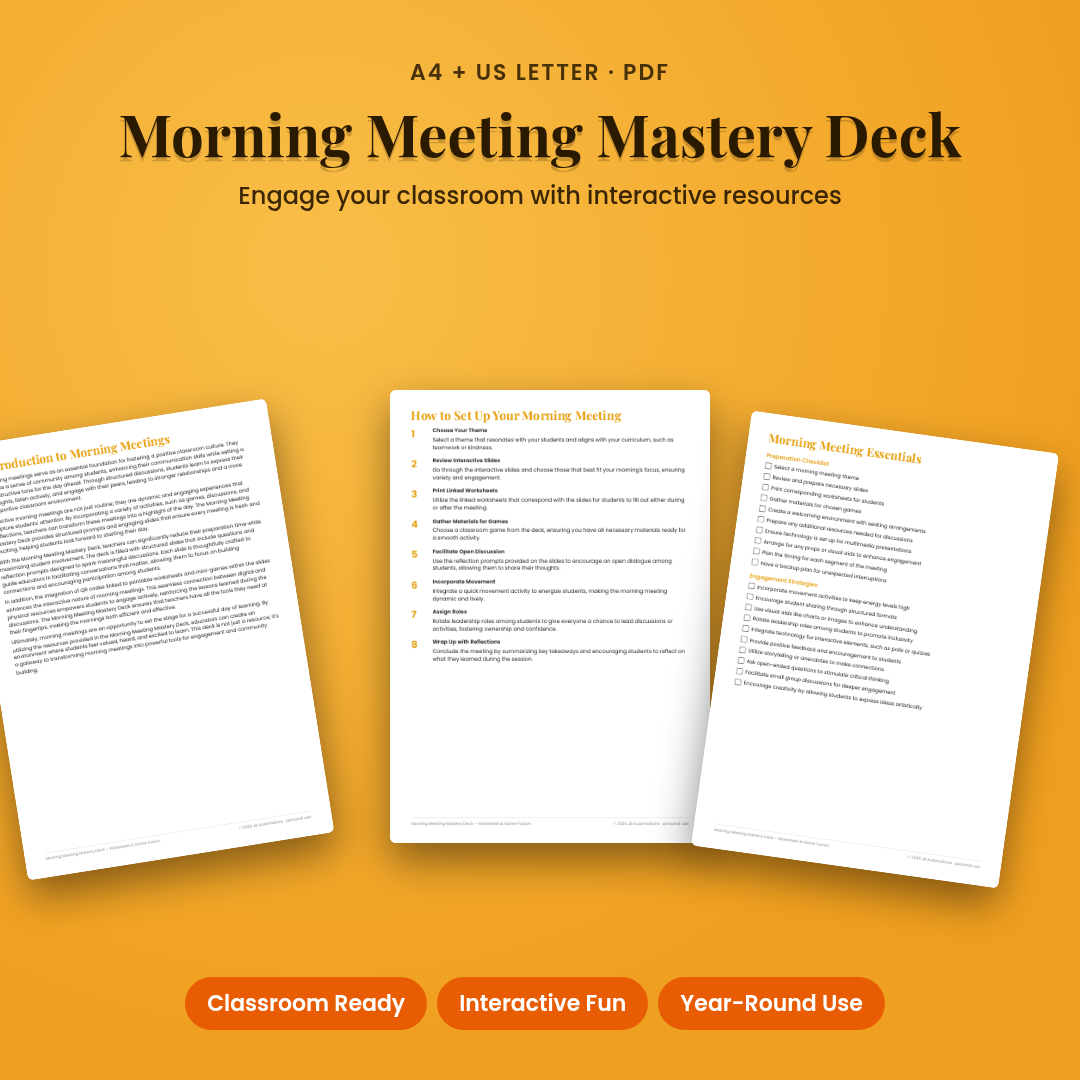 Morning Meeting Mastery Deck – Worksheet &amp; Game Fusion