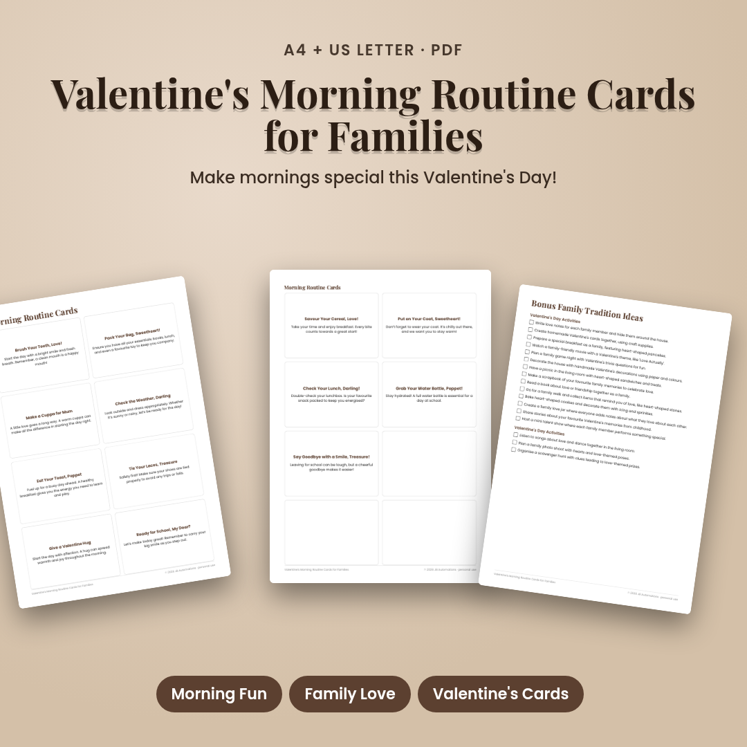 Valentine's Morning Routine Cards for Families