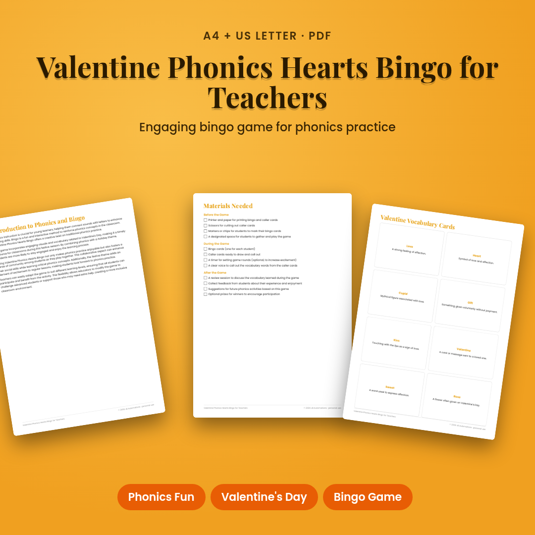 Valentine Phonics Hearts Bingo for Teachers