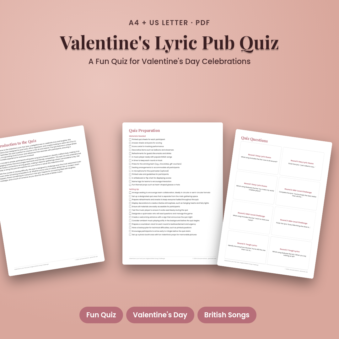 Valentine's Lyric Pub Quiz: Original British Song Challenge
