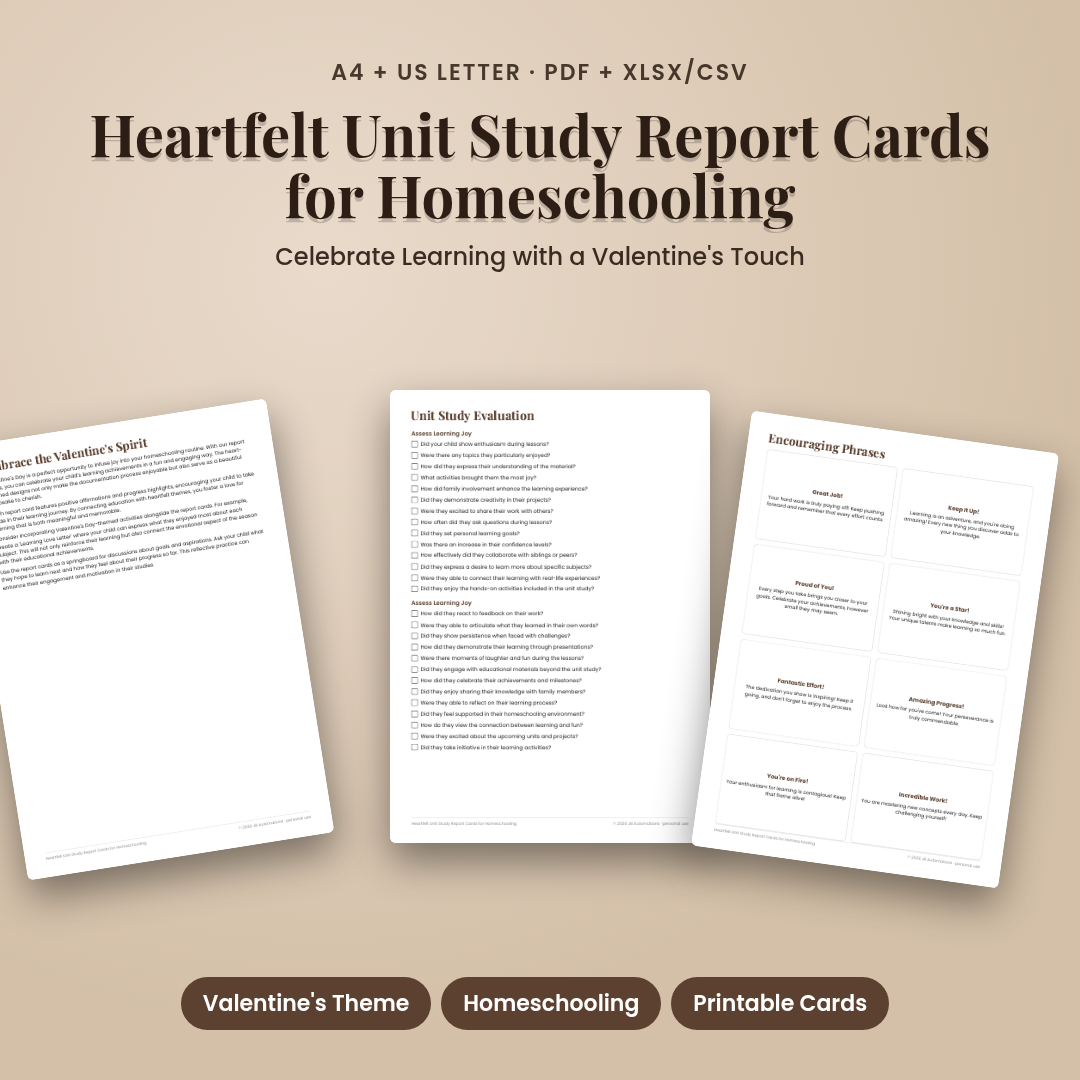 Heartfelt Unit Study Report Cards for Homeschooling