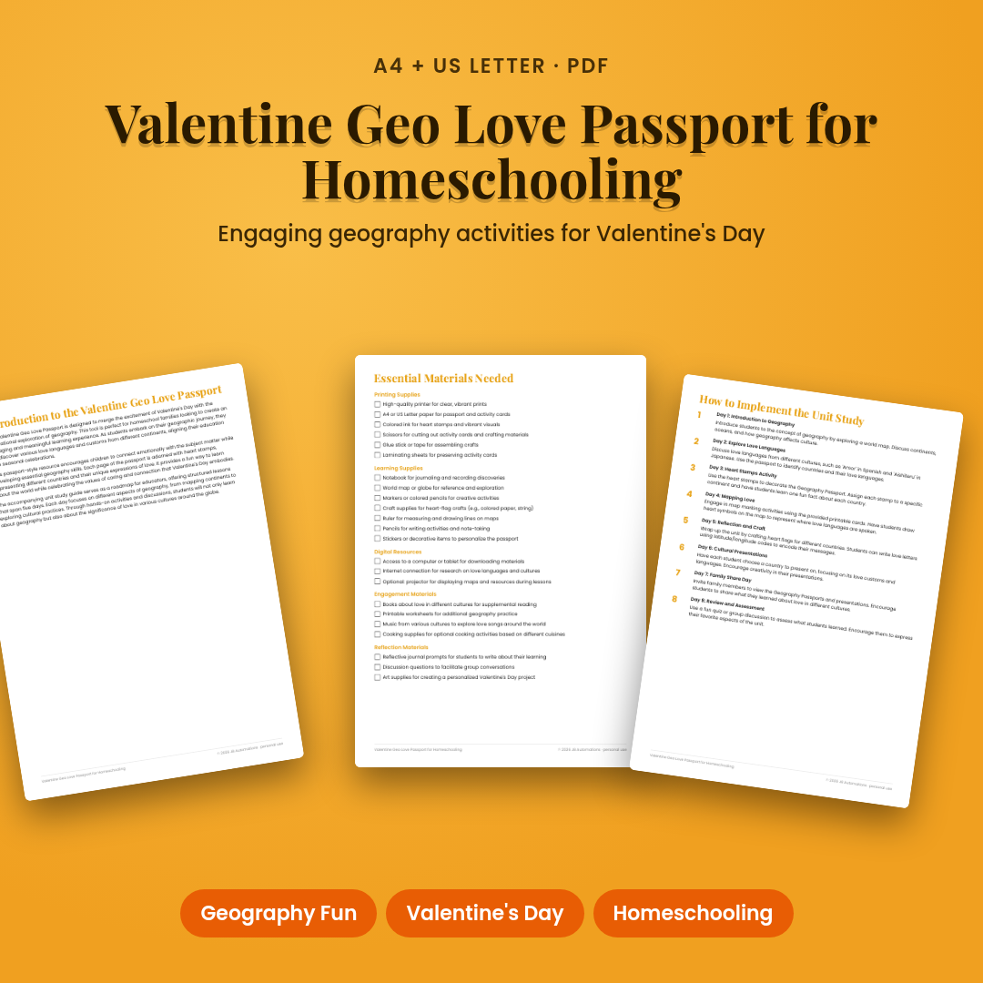 Valentine Geo Love Passport for Homeschooling