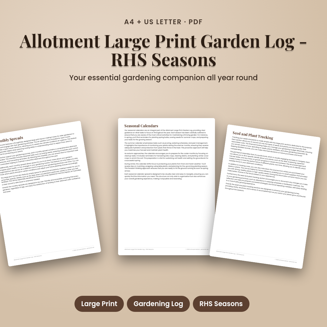 Allotment Large Print Garden Log - RHS Seasons