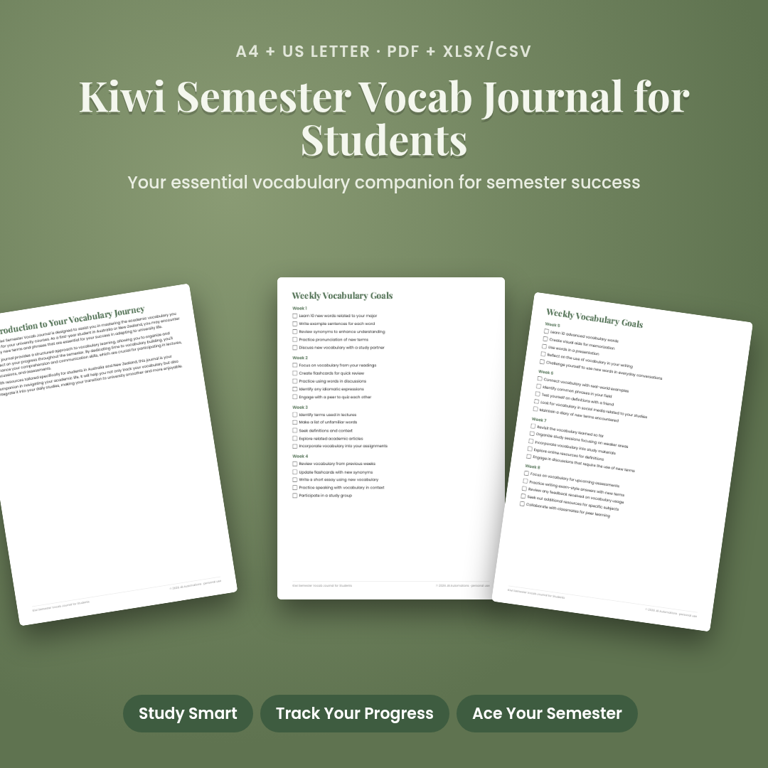 Kiwi Semester Vocab Journal for Students