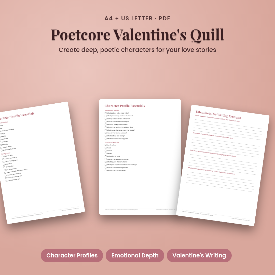 Poetcore Valentine's Quill: Romantic Character Profile Templates