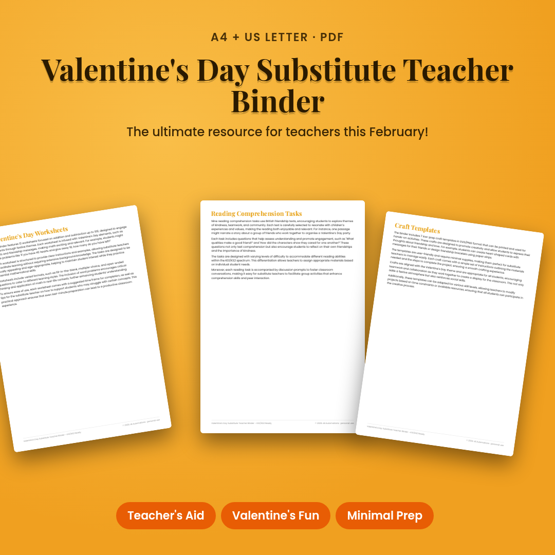 Valentine's Day Substitute Teacher Binder – KS1/KS2 Ready