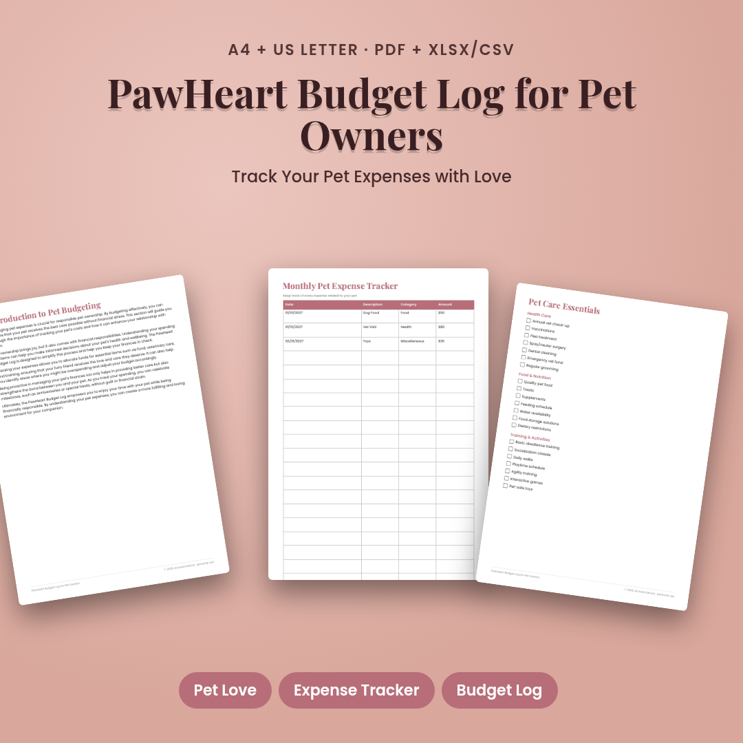PawHeart Budget Log for Pet Owners