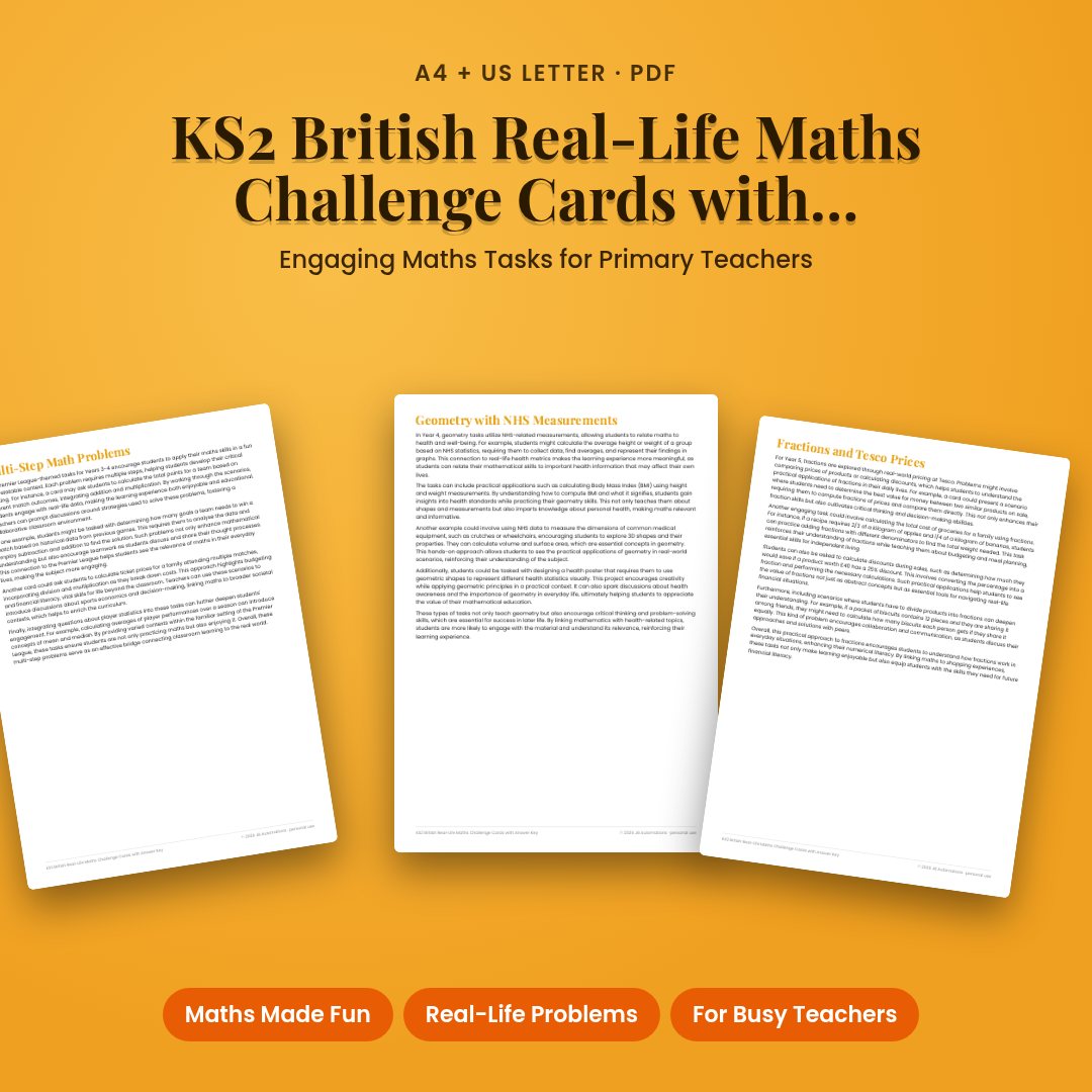 KS2 British Real-Life Maths Challenge Cards with Answer Key
