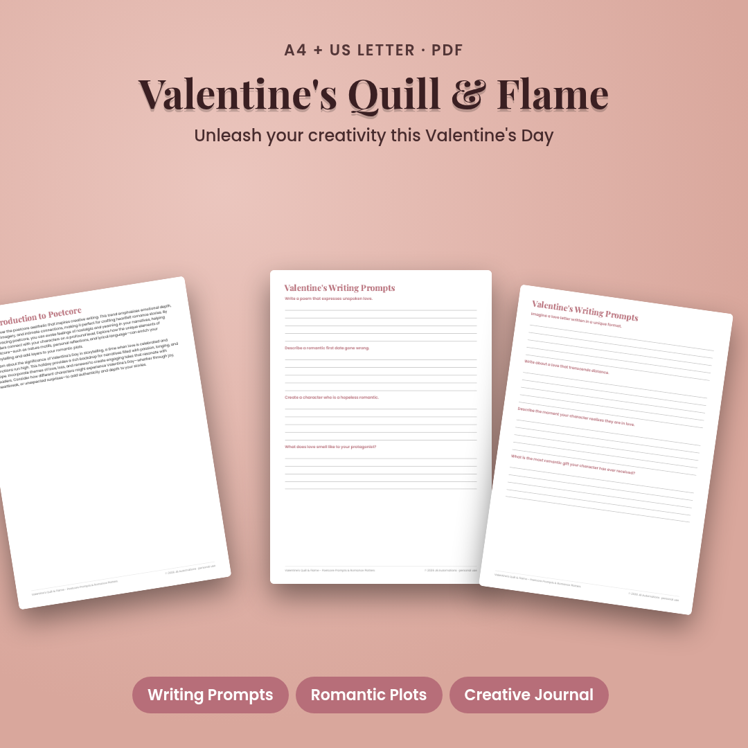 Valentine's Quill & Flame - Poetcore Prompts & Romance Plotters