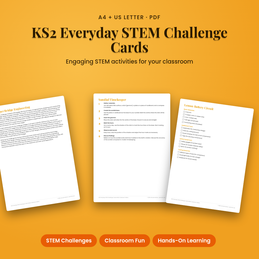 KS2 Everyday STEM Challenge Cards: British Classroom Edition