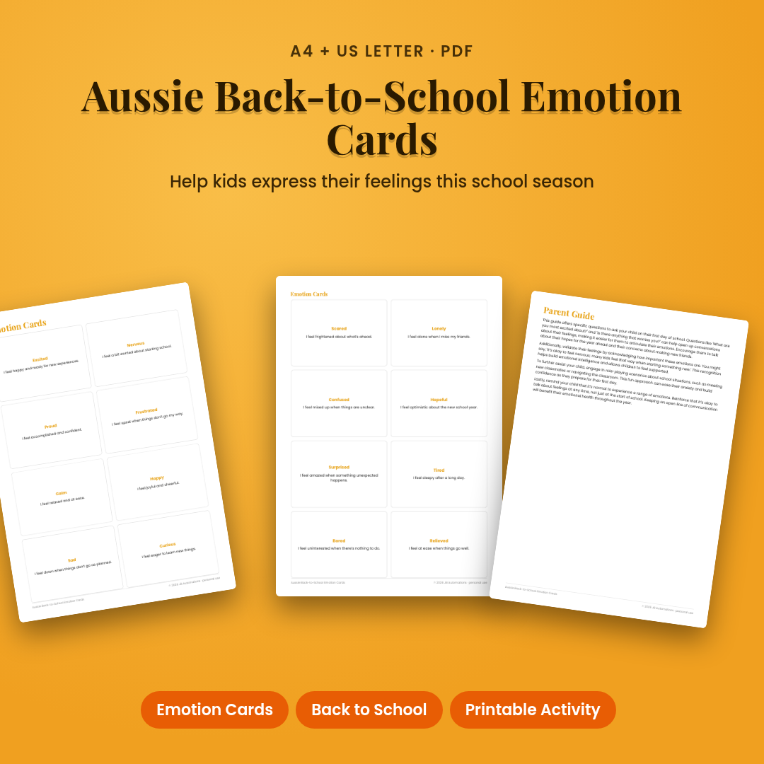 Aussie Back-to-School Emotion Cards