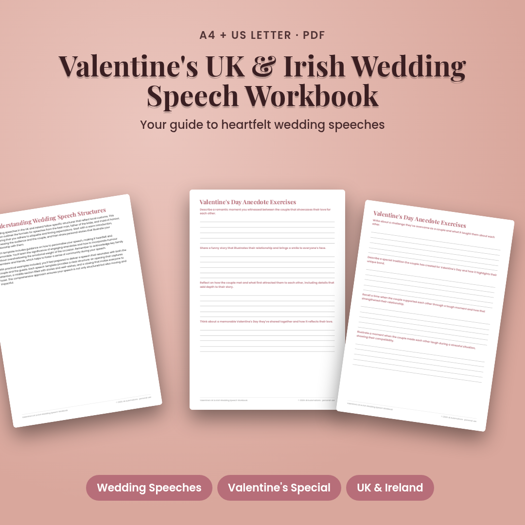 Valentine's UK & Irish Wedding Speech Workbook