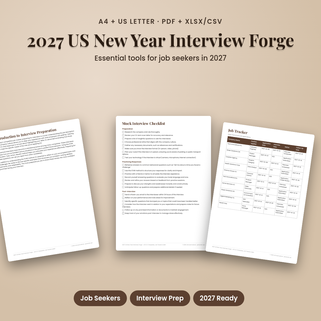 2027 US New Year Interview Forge – ATS CV Templates, Job Tracker &amp; Behavioral Drillbook