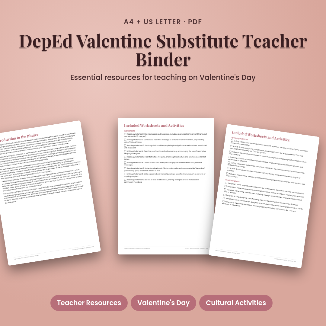 DepEd Valentine Substitute Teacher Binder