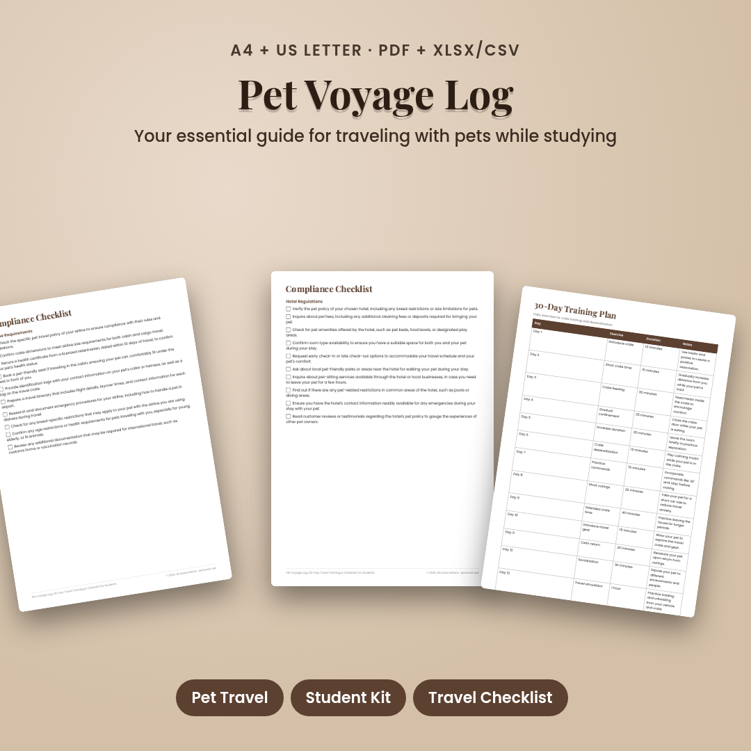 Pet Voyage Log: 30-Day Travel Training &amp; Checklist for Students