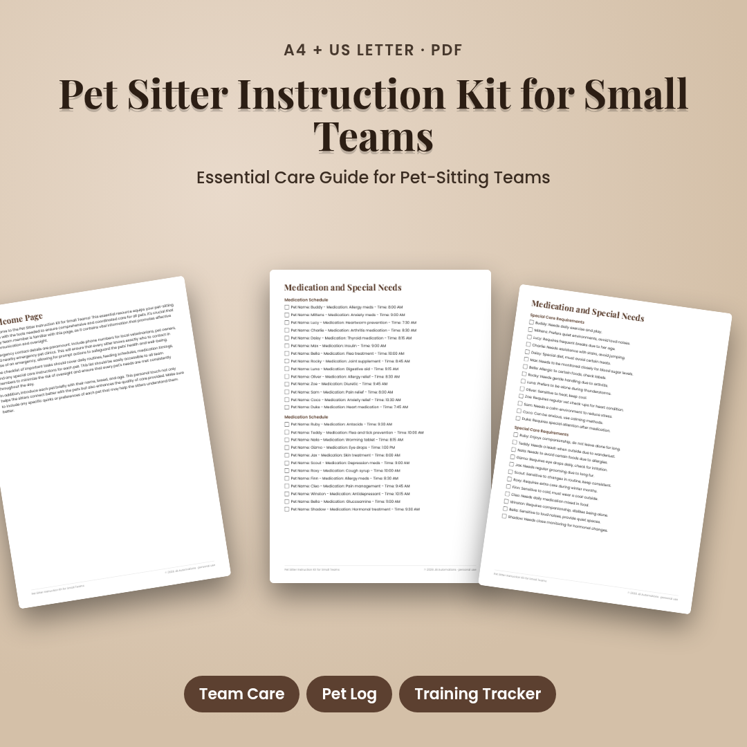Pet Sitter Instruction Kit for Small Teams