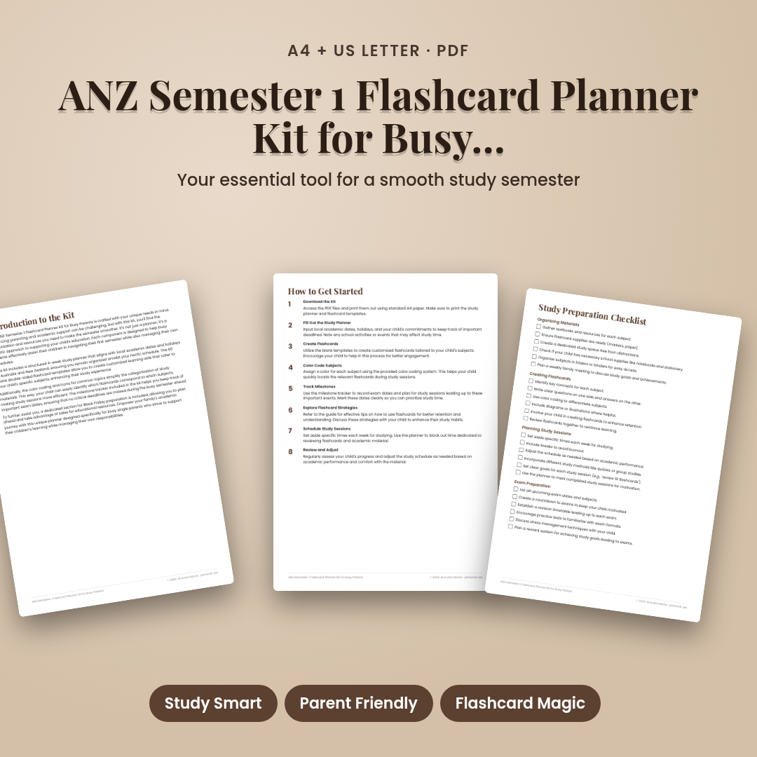 ANZ Semester 1 Flashcard Planner Kit for Busy Parents