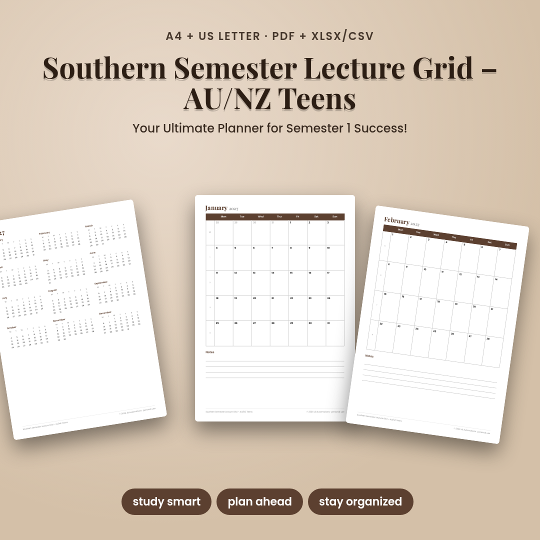 Southern Semester Lecture Grid – AU/NZ Teens