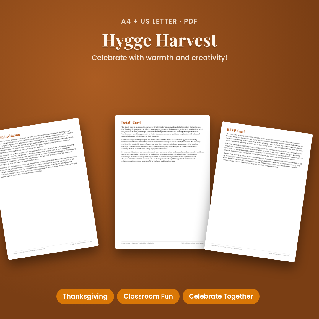 Hygge Harvest – Classroom Thanksgiving Invitation Set