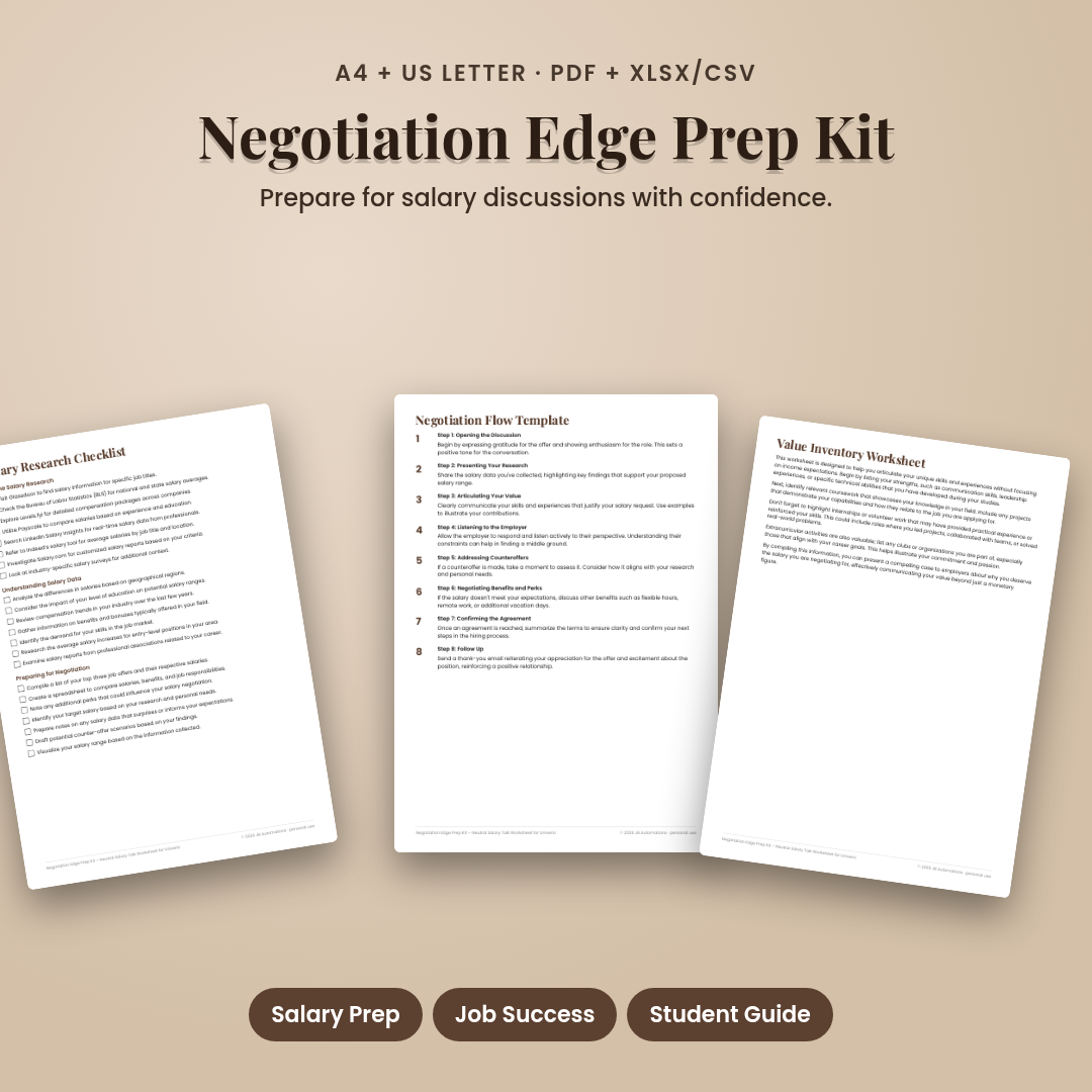 Negotiation Edge Prep Kit – Neutral Salary Talk Worksheet for University Students