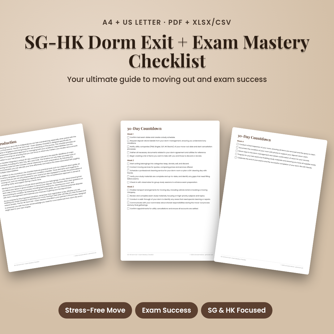 SG-HK Dorm Exit + Exam Mastery Checklist