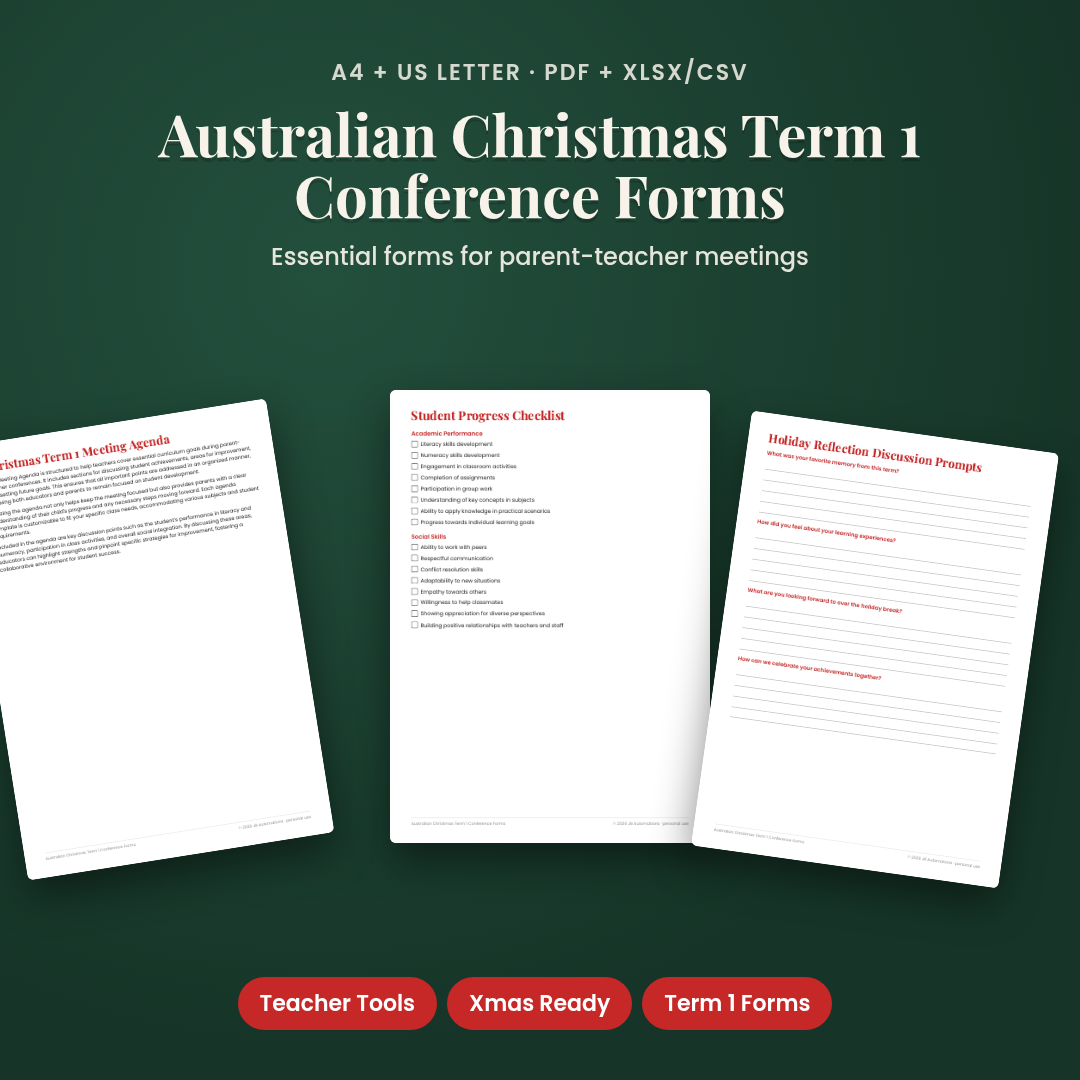 Australian Christmas Term 1 Conference Forms