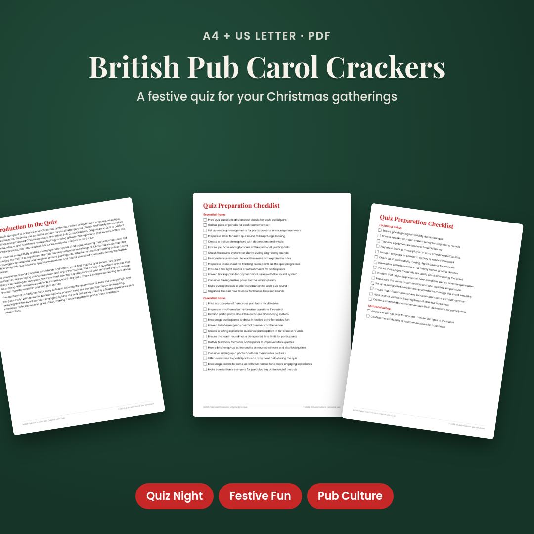 British Pub Carol Crackers: Original Lyric Quiz