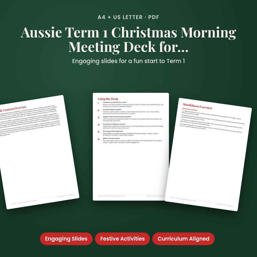 Aussie Term 1 Christmas Morning Meeting Deck for Teens