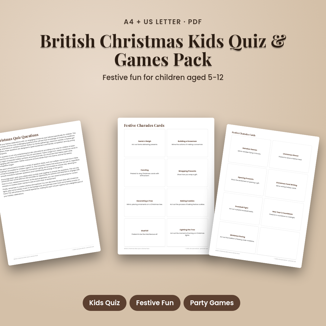 British Christmas Kids Quiz & Games Pack